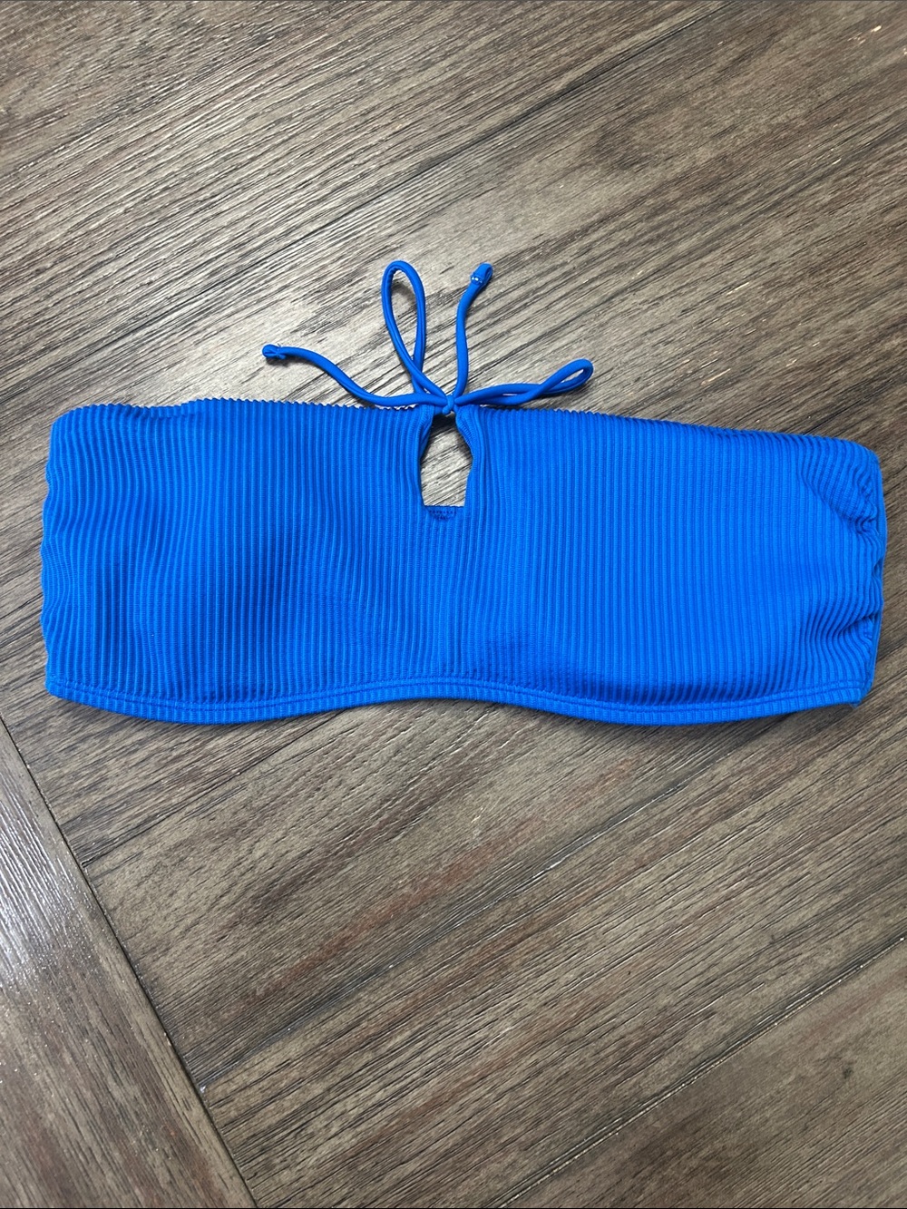 Hollister Royal Blue Ribbed Bandeau Swim Top with Keyhole Tie